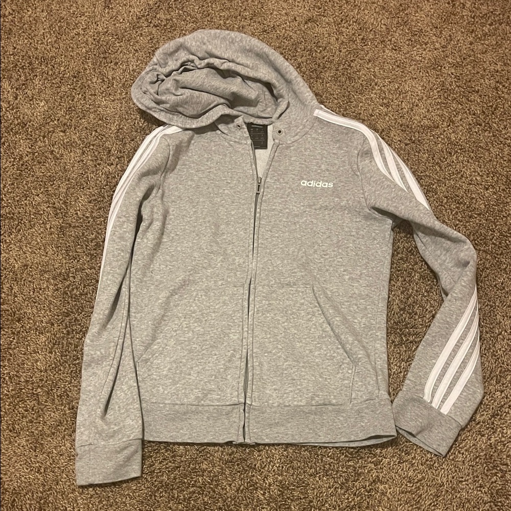 Adidas Heather Gray Hoodie with White Stripes